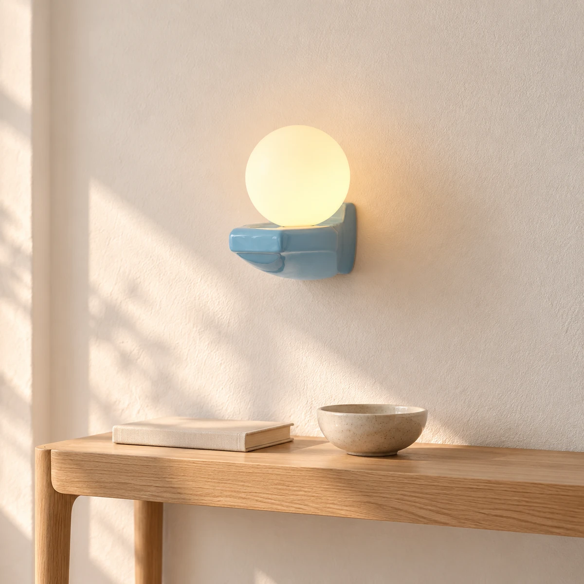 Blue ceramic orb wall lamp