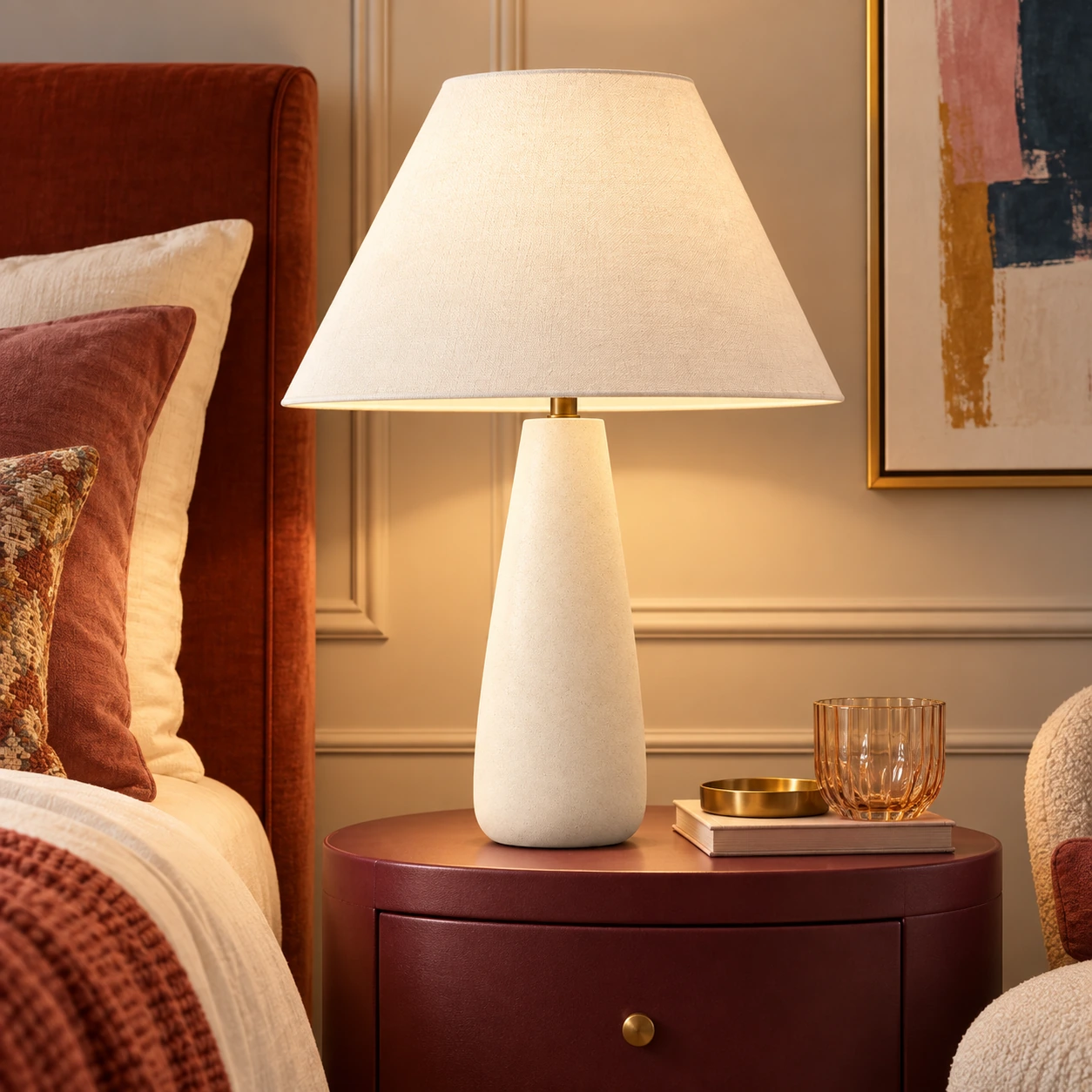 Modern tapered table lamp in a refined bedroom