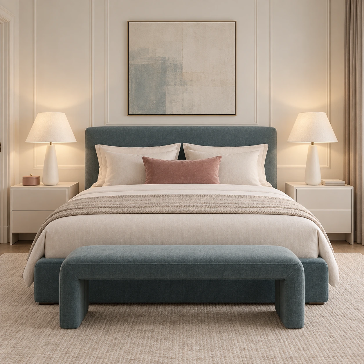 Modern tapered table lamps placed symmetrically beside a bed