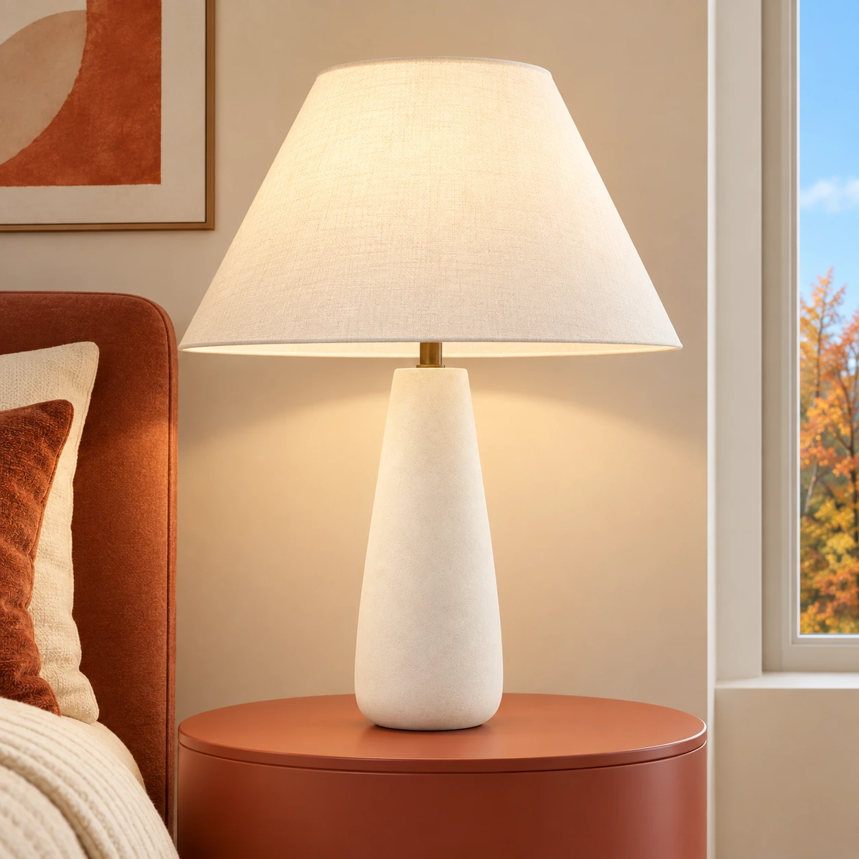Modern tapered table lamp in a calm seasonal interior