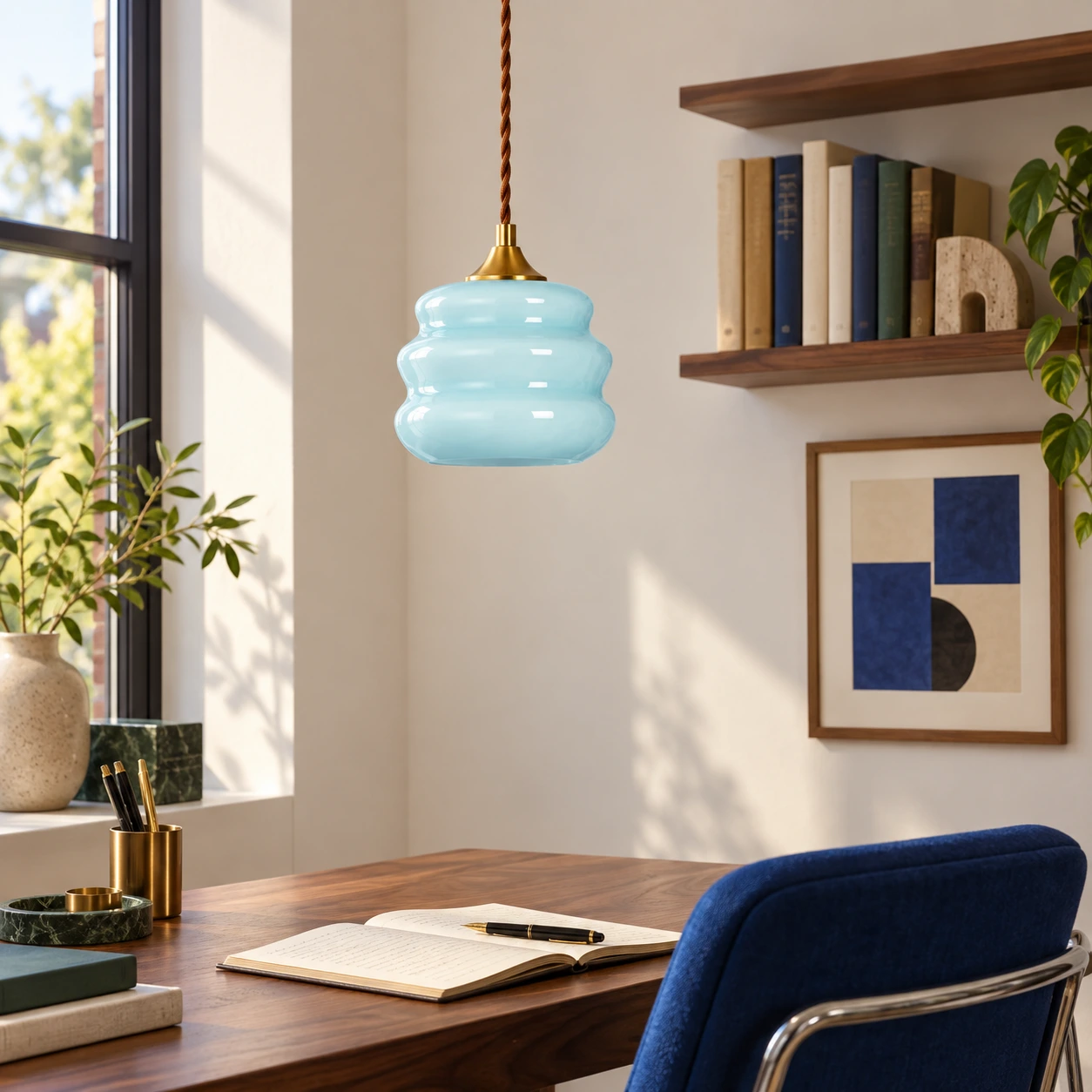 Maris Bauhaus Blue Glass Pendant Light image 9