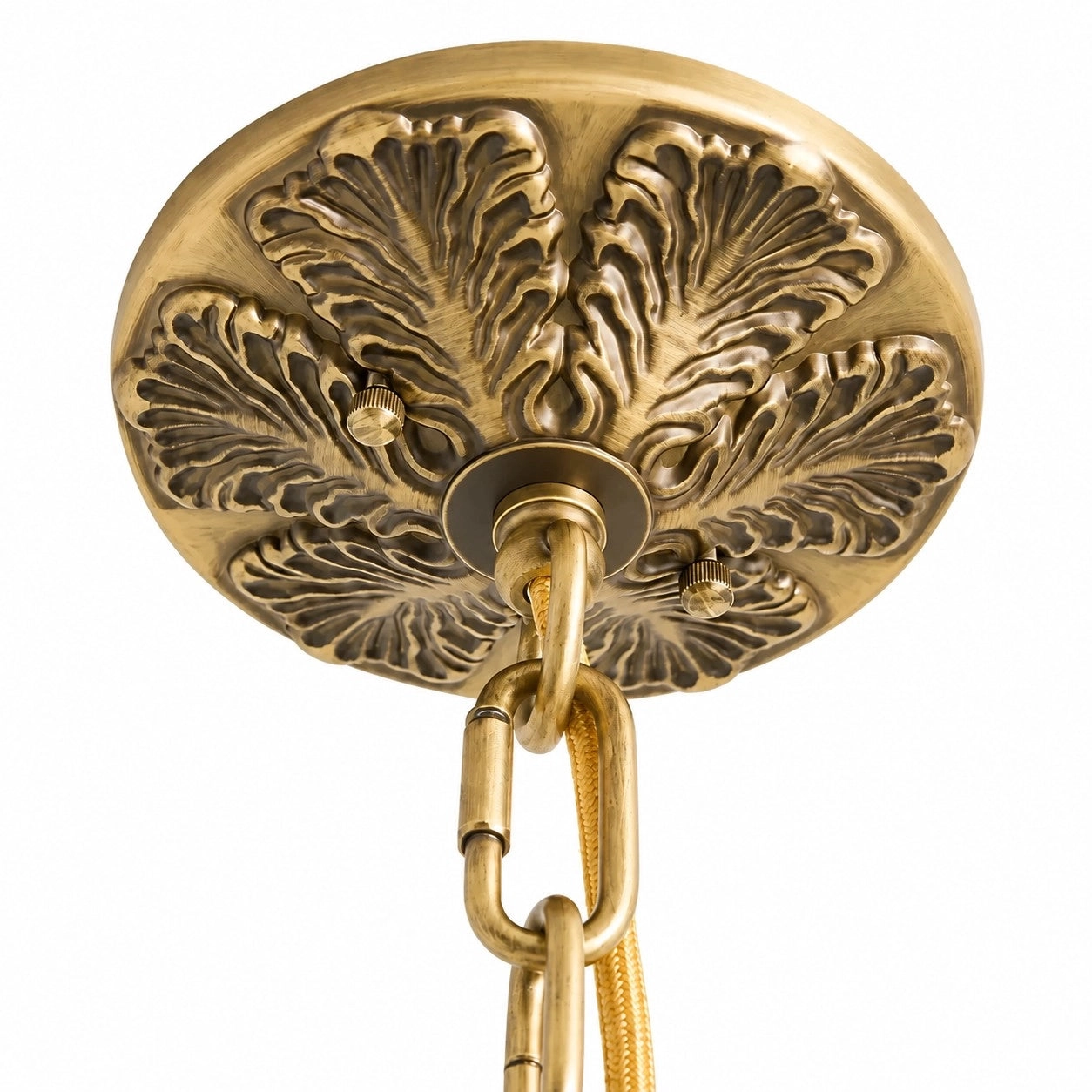 Embossed brass ceiling canopy detail