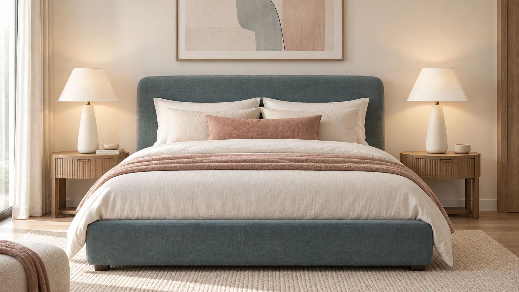 Modern tapered table lamps placed symmetrically beside a bed