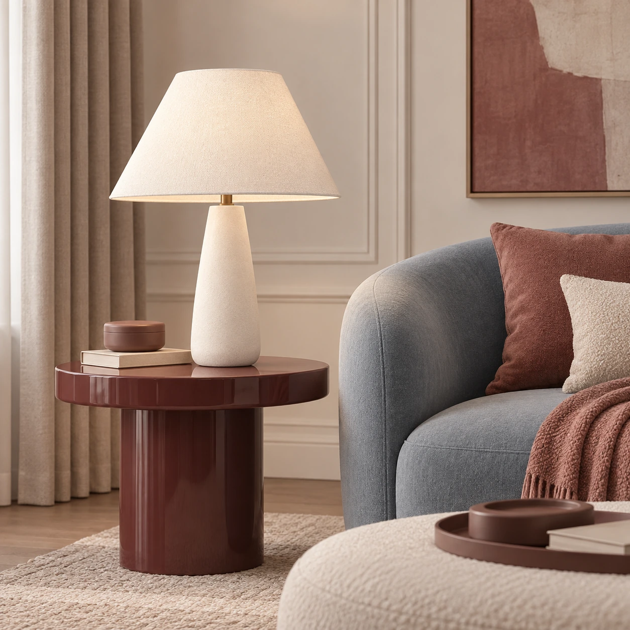 Modern tapered table lamp shown at room scale
