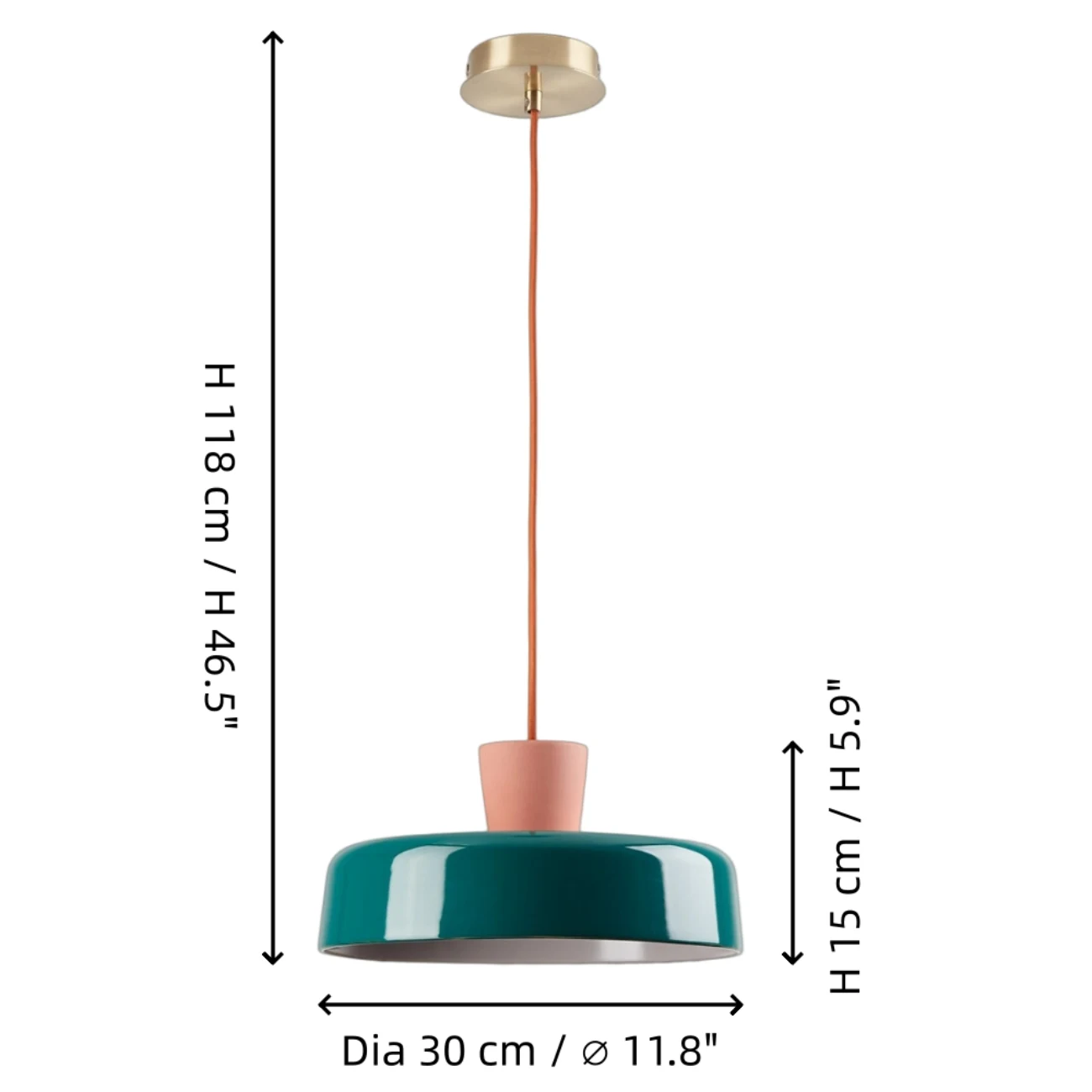Suki pendant light dimensions shown in the source dimension diagram