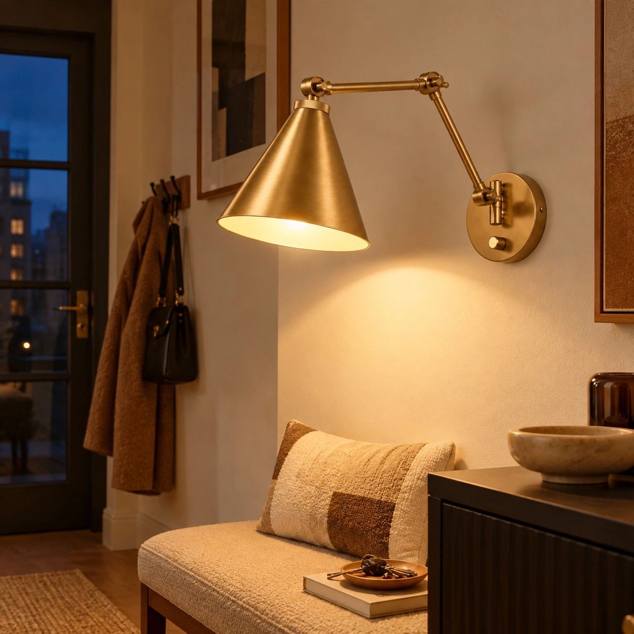 Jove Industrial Adjustable Swing Arm BrassWall Light