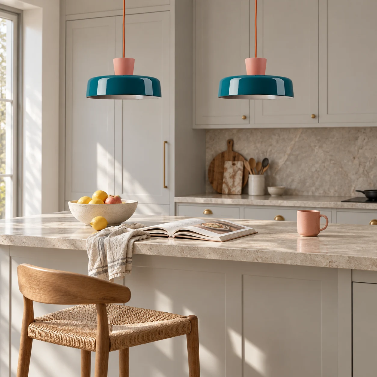 Suki pendant light in a kitchen island · two pendants scene