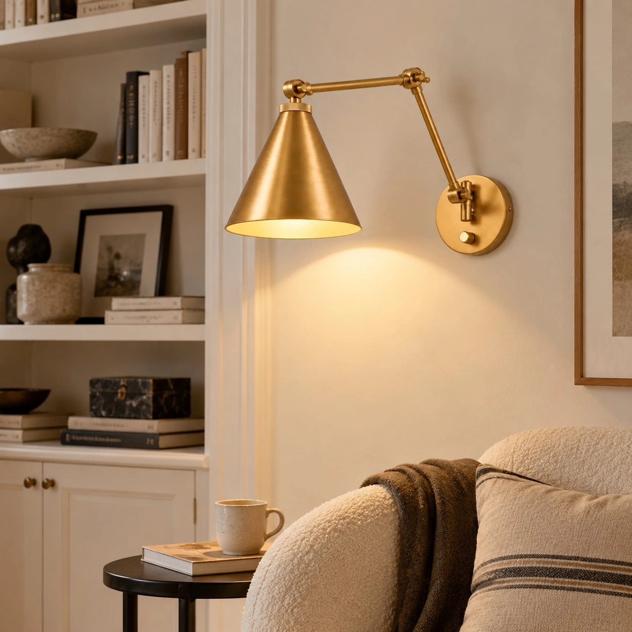 Jove Industrial Adjustable Swing Arm BrassWall Light interior scene