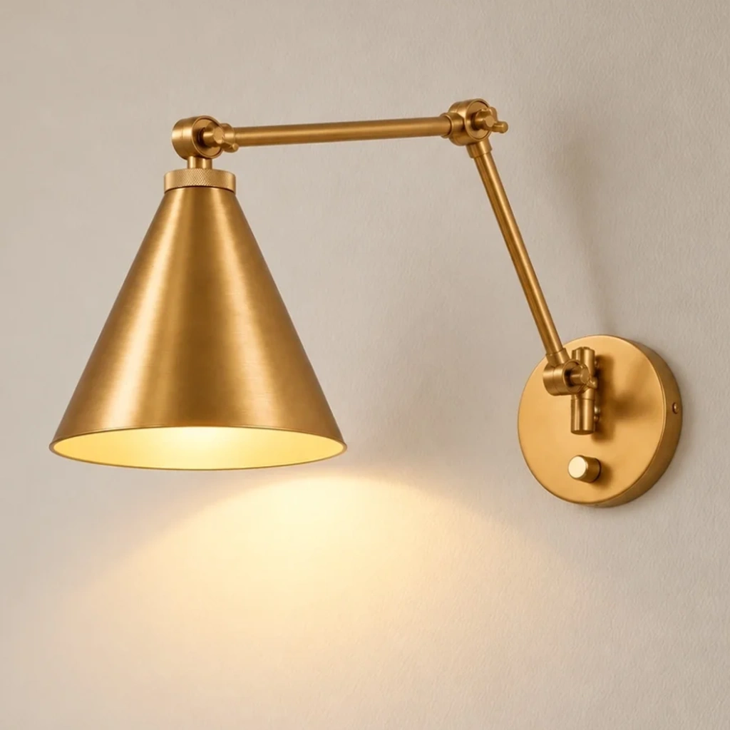 Jove Industrial Adjustable Swing Arm BrassWall Light