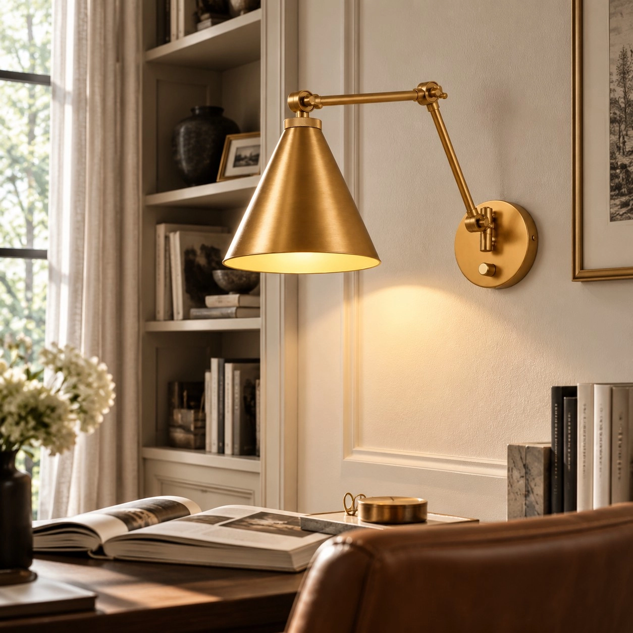 Jove Industrial Adjustable Swing Arm BrassWall Light interior scene