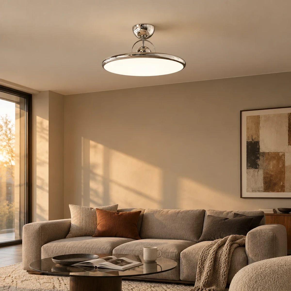 Chrome Letizia ceiling light in a modern lounge