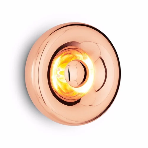 Rose Gold round glass lampshade and central bulb detail