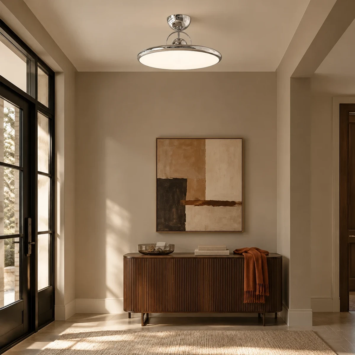 Chrome Letizia ceiling light in an entry hall