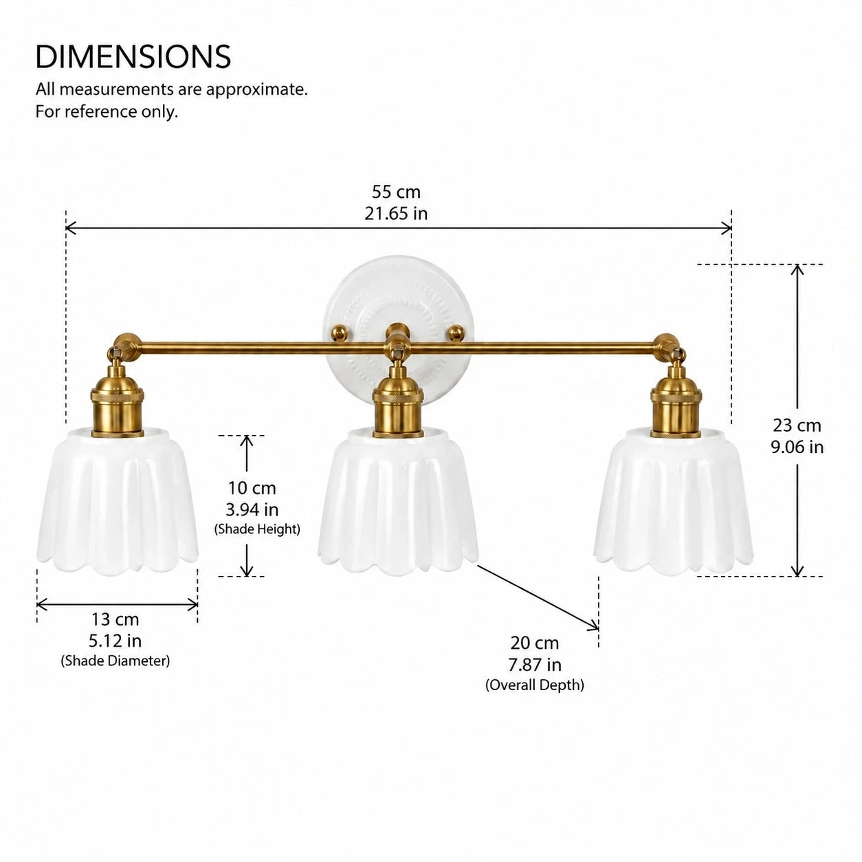 Fleur two-light dimensions: 39 cm wide, 23 cm high, 20 cm deep