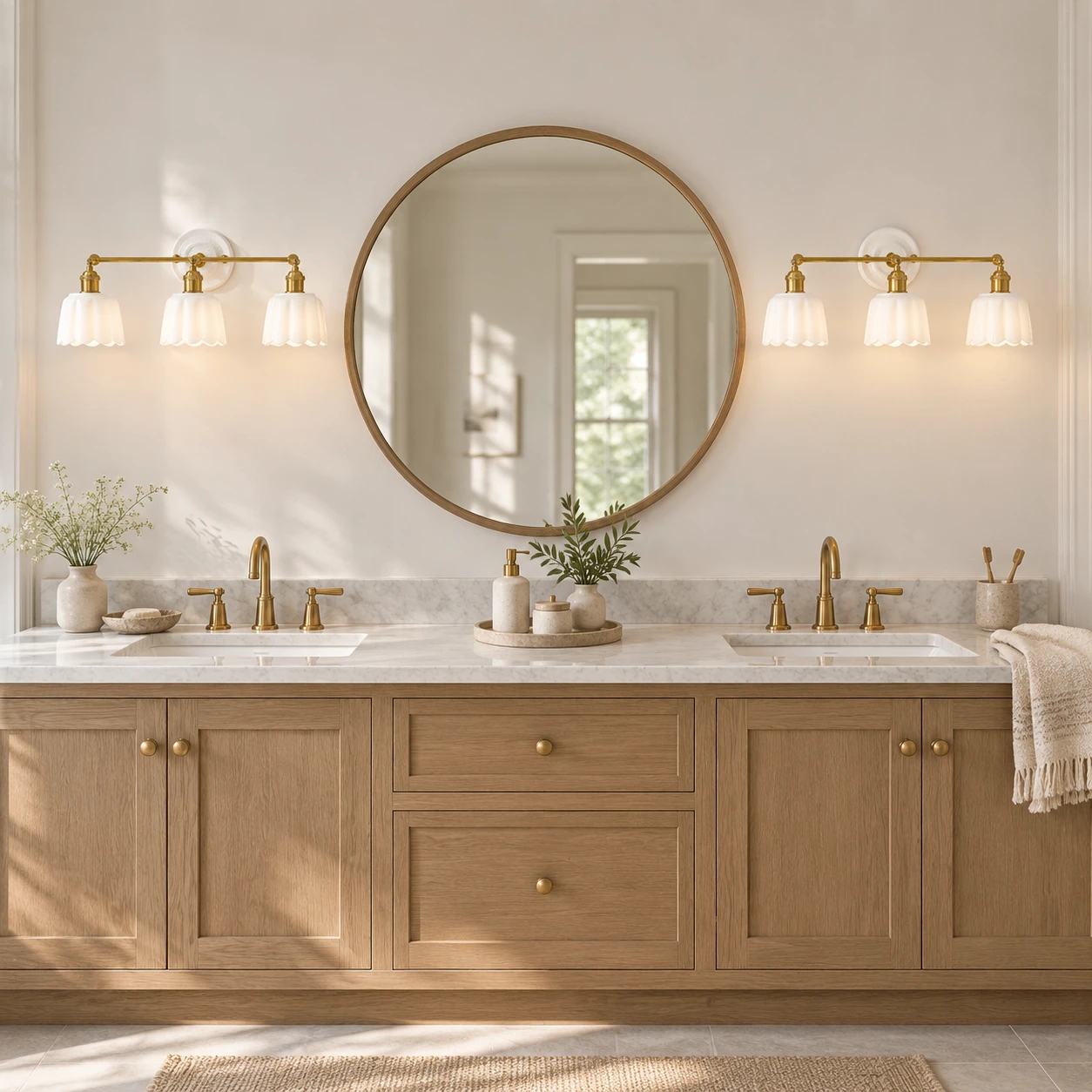 Fleur Vintage Petal Ceramic Vanity Light - paired vanity