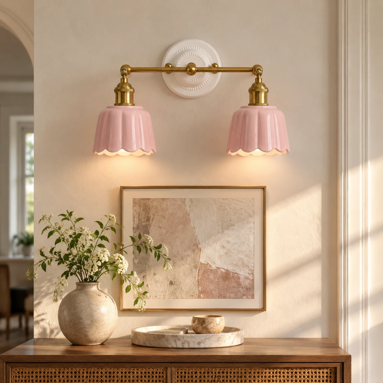 Fleur Vintage Petal Ceramic Vanity Light - hallway