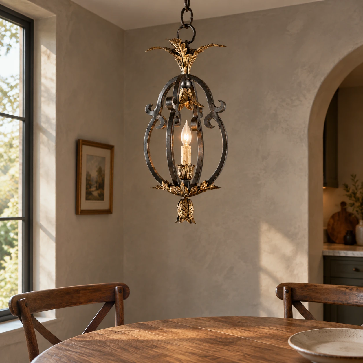 Nora Vintage Open-Cage Iron Pendant Light — 04 scene dining