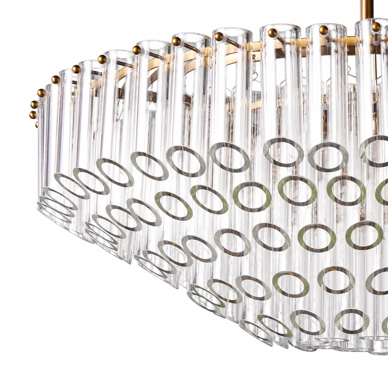 Clear crystal and glass tube details on a white background