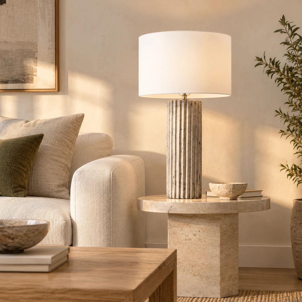 Linea table lamp beside a linen sofa