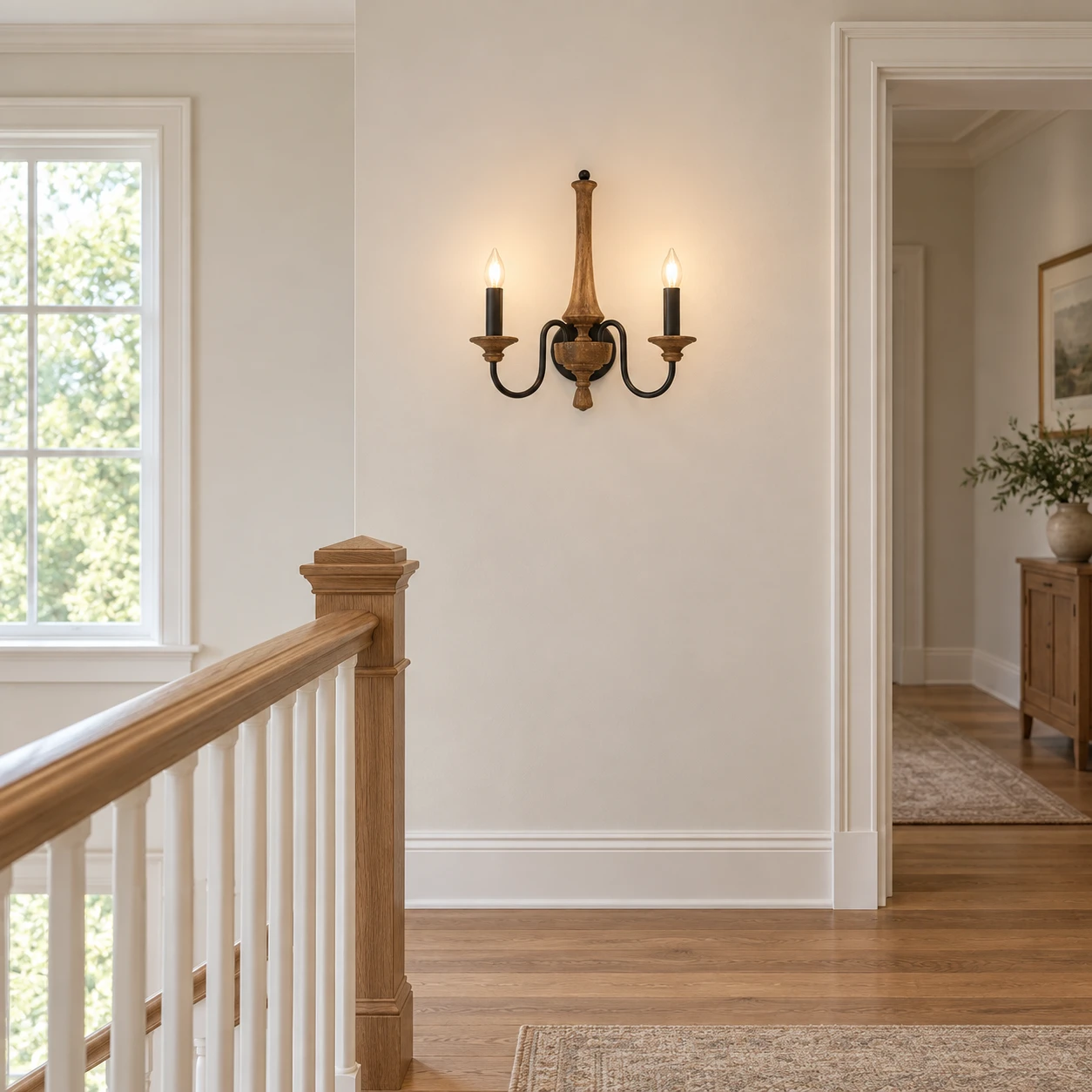 American vintage carved wood wall sconce product image BDK-085-02-scene-04