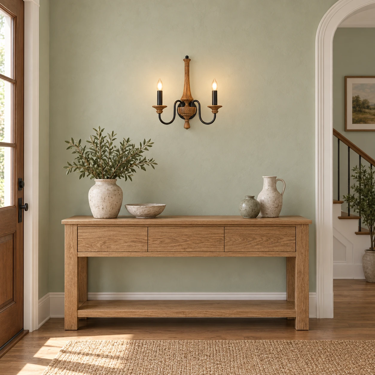American vintage carved wood wall sconce product image BDK-085-02-scene-01