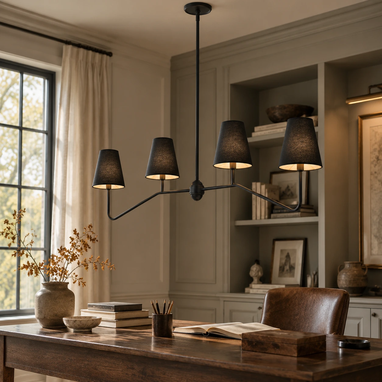 Four-light linear chandelier Black Shades scene