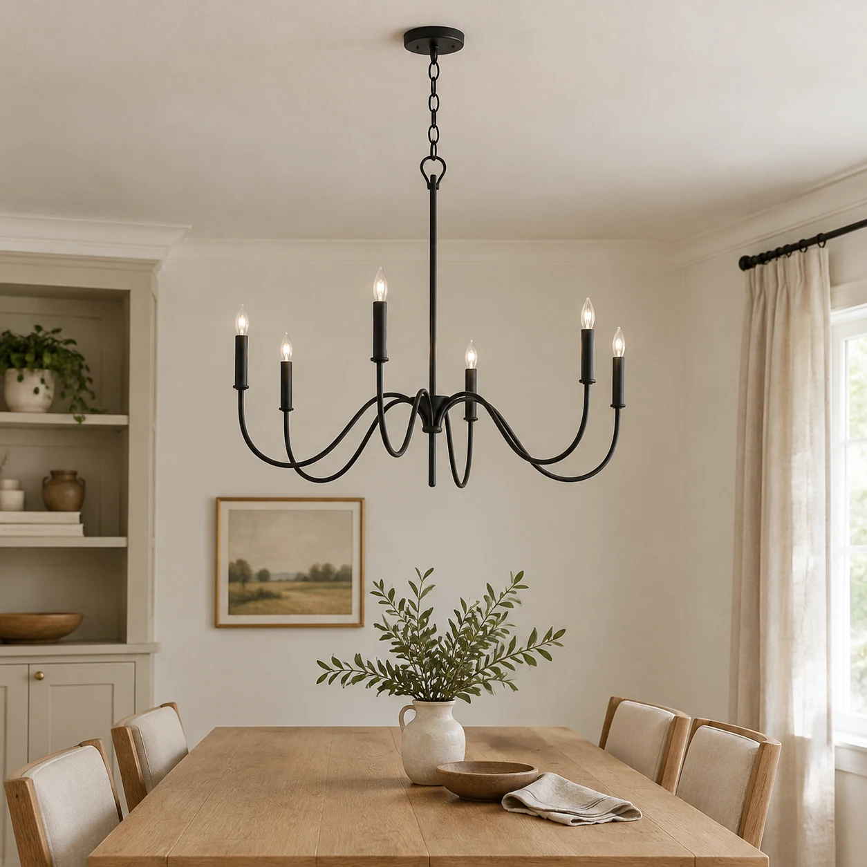 Mara Vintage Curved-Arm Iron Chandelier, scene 6 dining