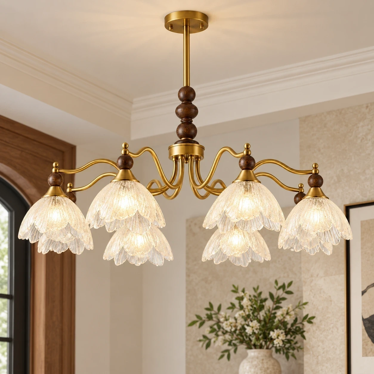 Wushlp Vintage Petal Glass Branch Chandelier in a living room