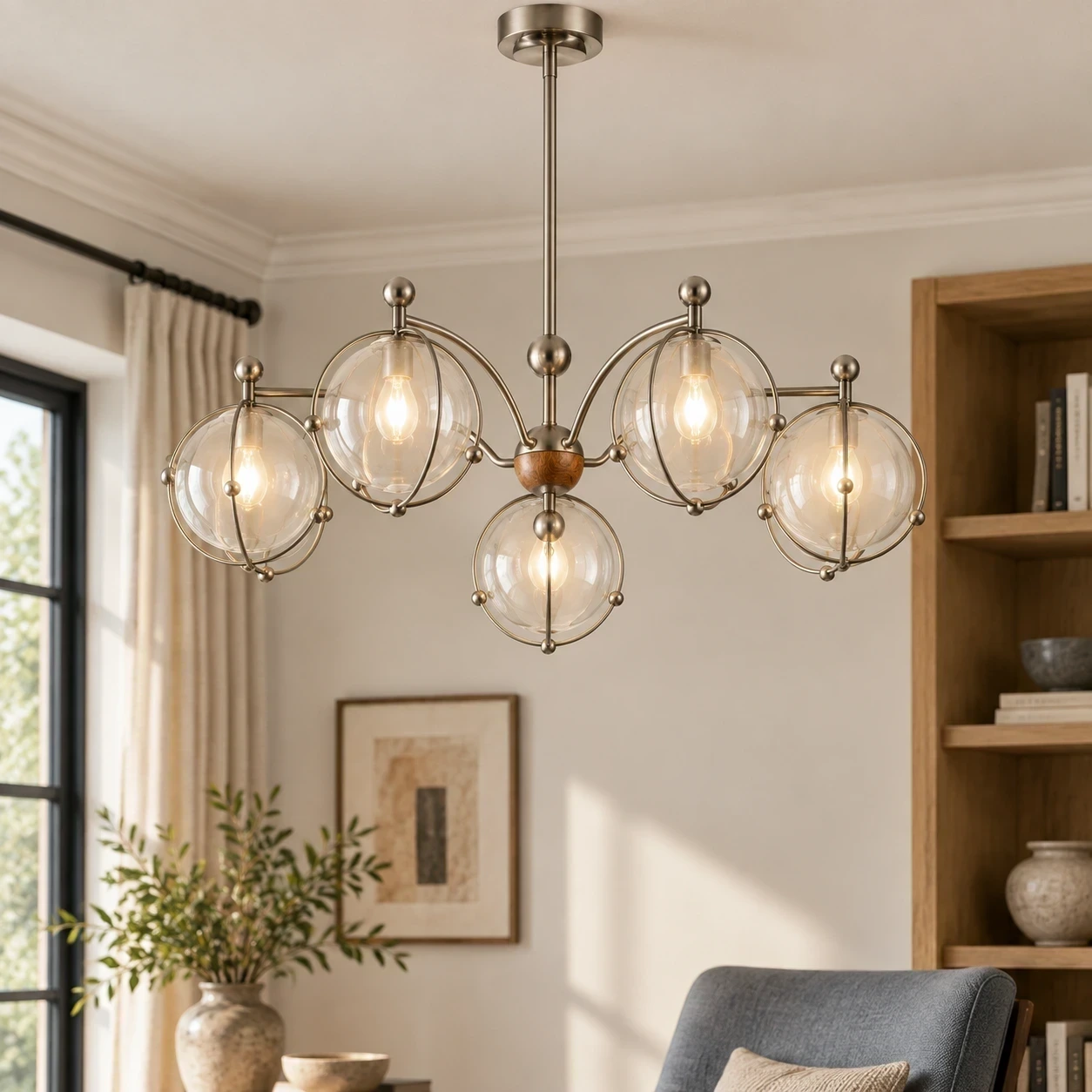 Wushlp Vintage Planet Glass Branch Chandelier in a bright kitchen
