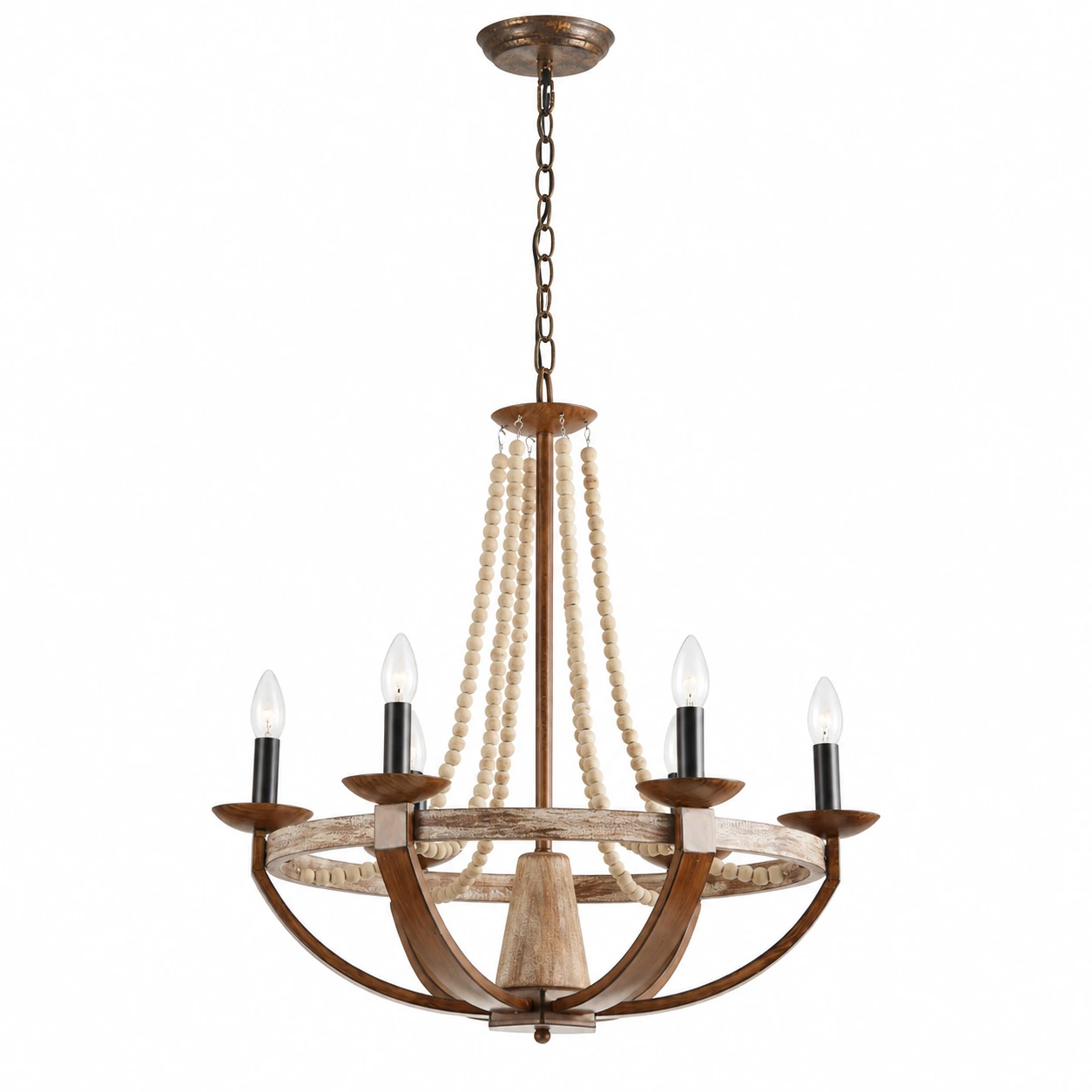 Antique Wood Six-Head Chandelier sku white background image