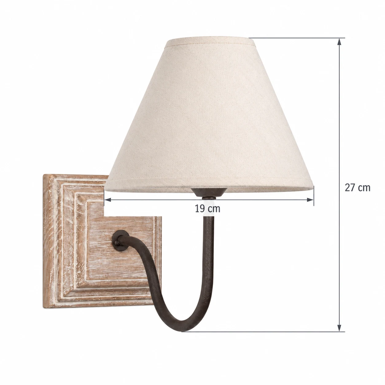 Wall sconce dimension illustration showing 19 cm shade width and 27 cm overall height
