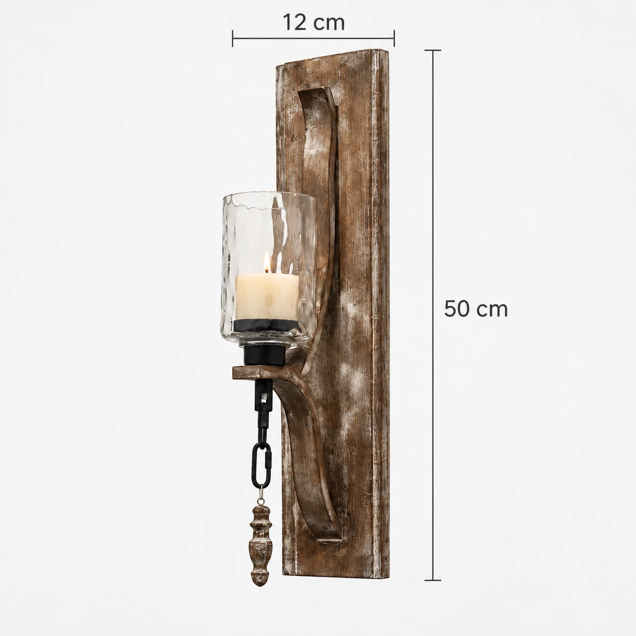 Candle holder carved wood wall accent dimensions, 12 cm diameter and 50 cm height
