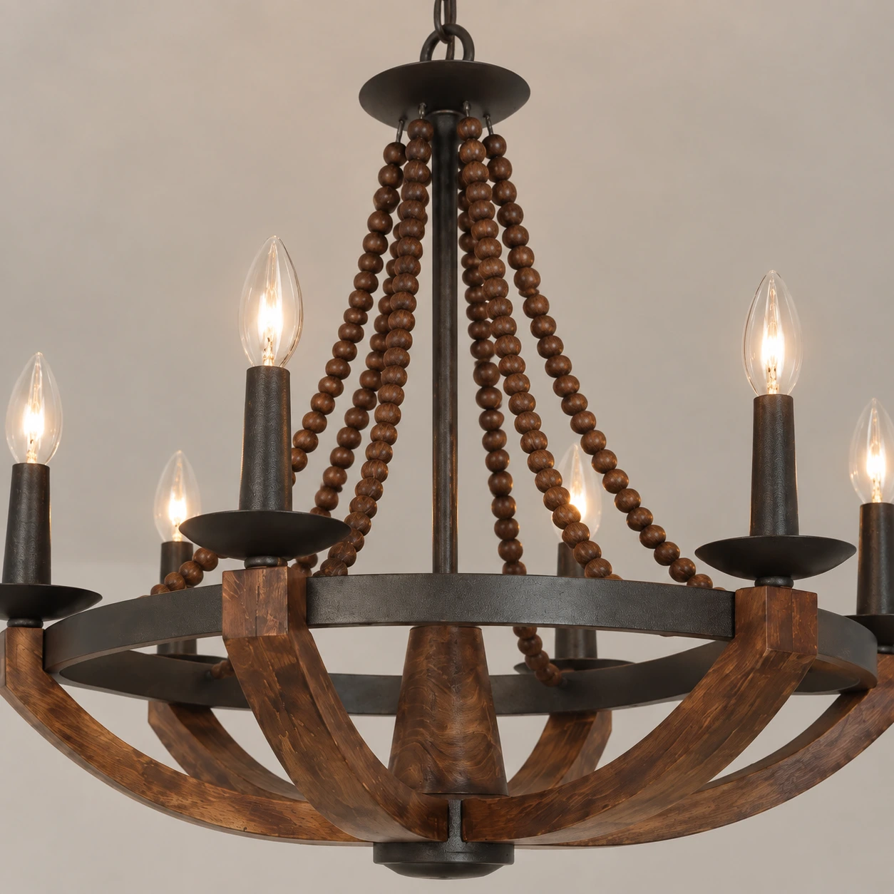 Walnut Six-Head Chandelier shared detail image