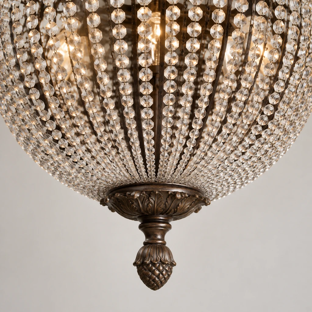 Close detail of Celeste basket frame and single lower finial