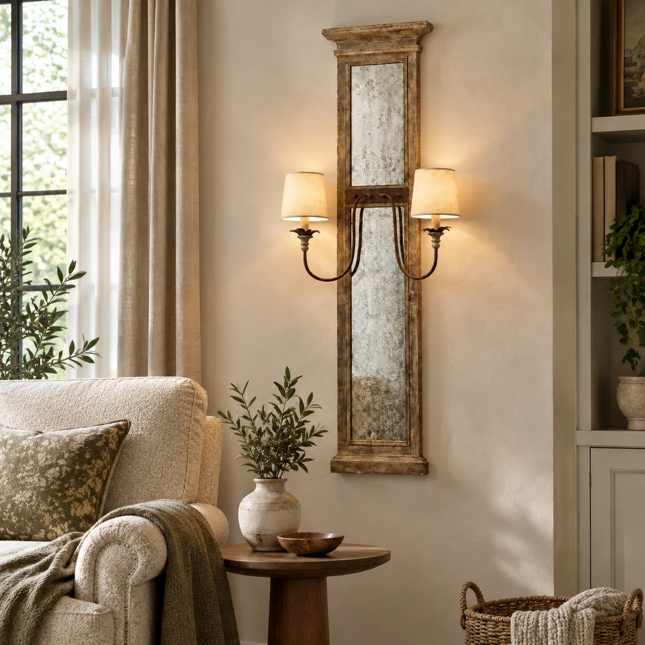 Marlow wall sconce in a living-room reading corner
