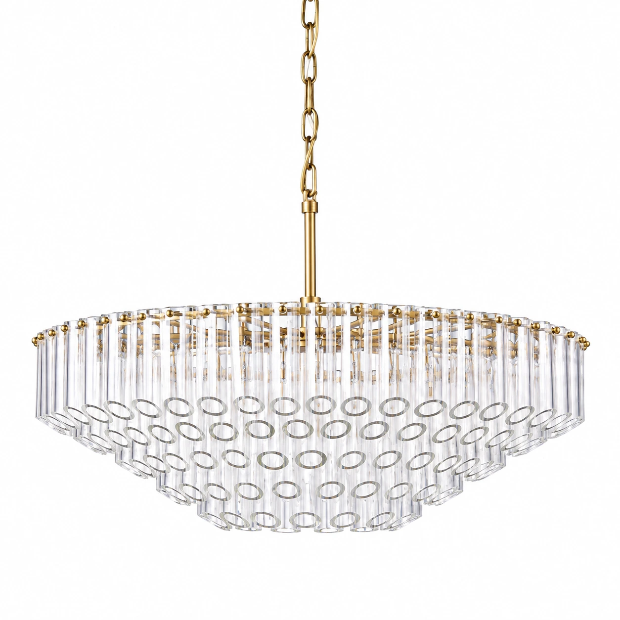Front view of the Camille crystal chandelier on a white background