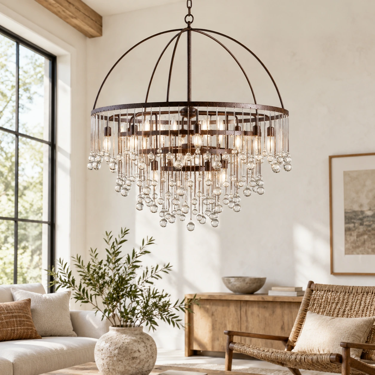 Mara Rustic Crystal Iron Pendant Chandelier — gallery 13