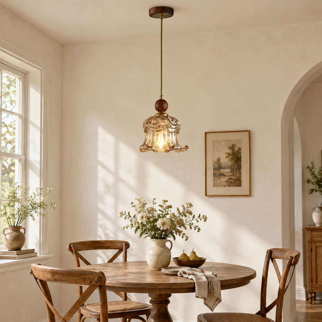 Mila floral glass pendant light over a dining table