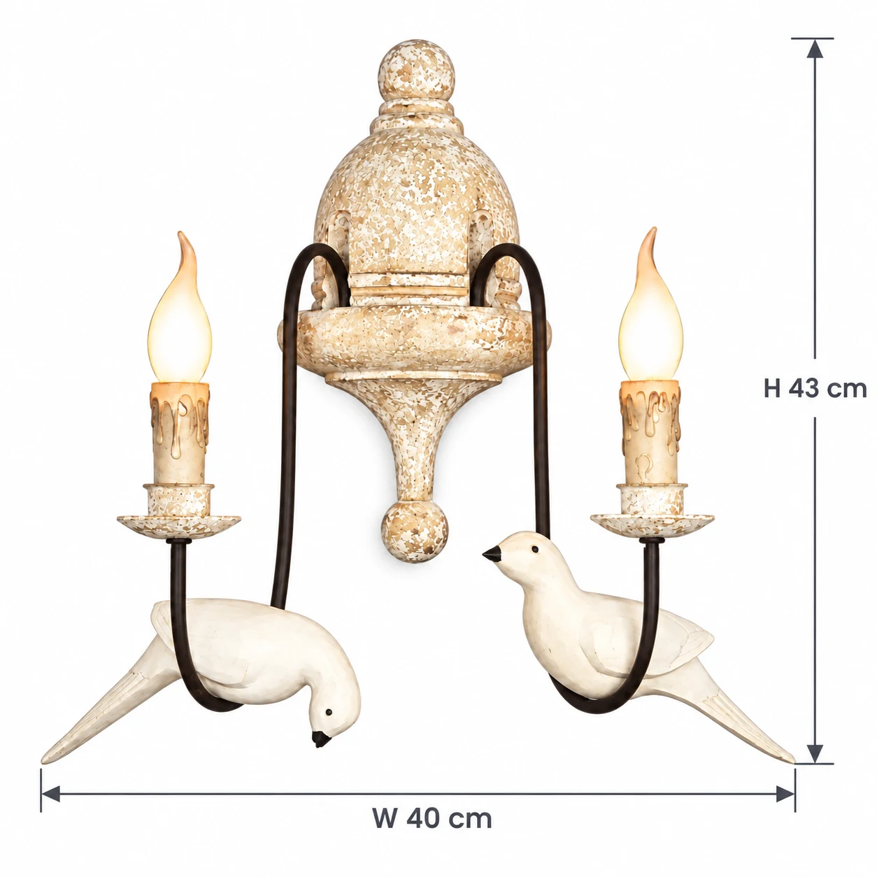 Mara double-head wall light dimensions W 40 cm H 43 cm