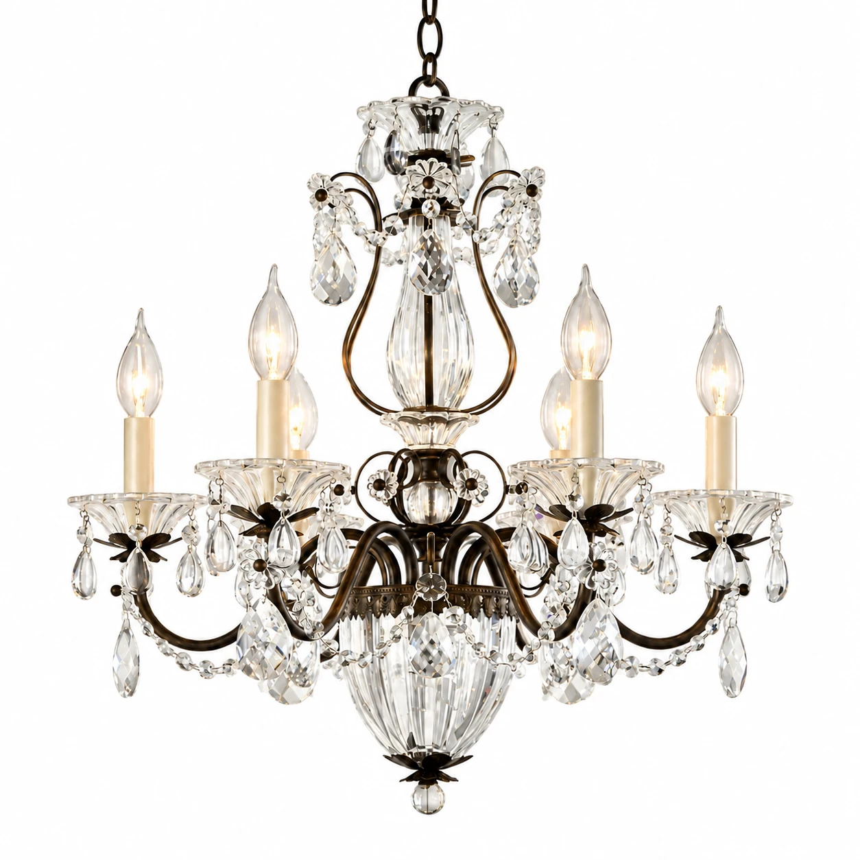 American Rustic Crystal Chandelier 57 cm W x 53 cm H