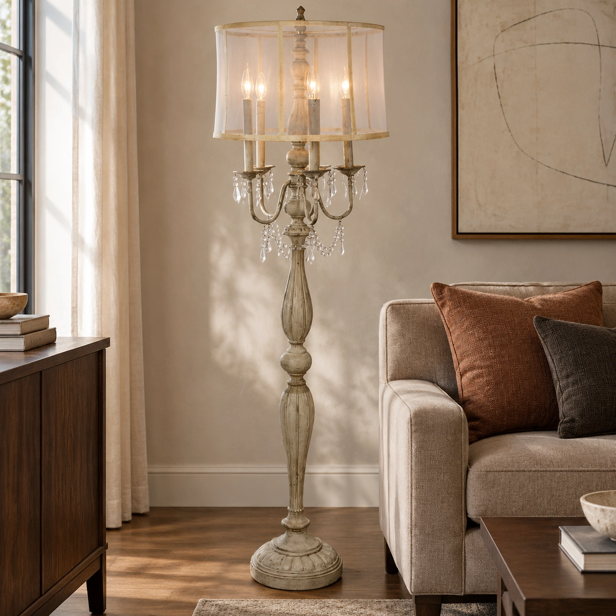 Aurelia vintage floor lamp in a warm living room