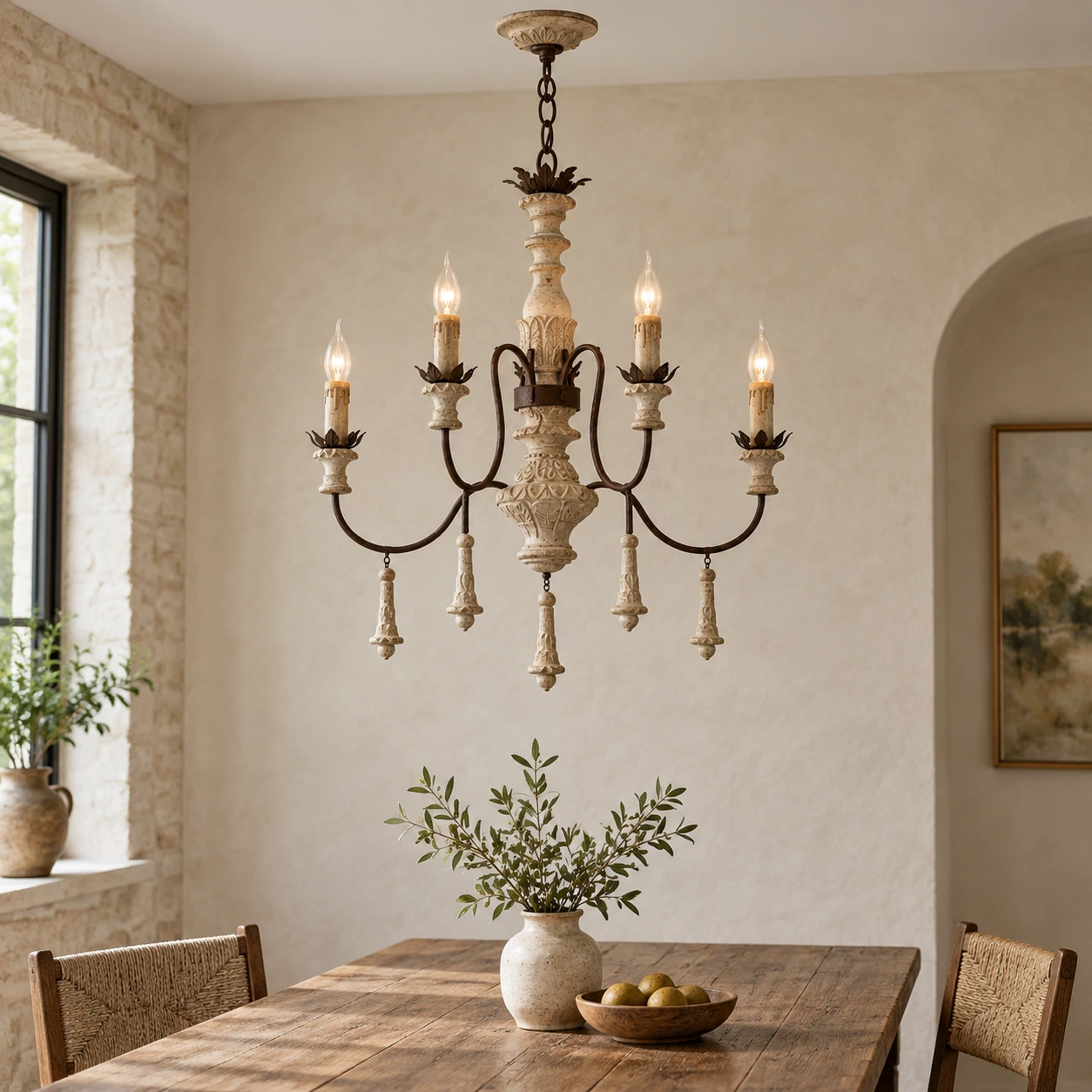 Lena Vintage Multi-Arm Wood Chandelier — 02 scene dining