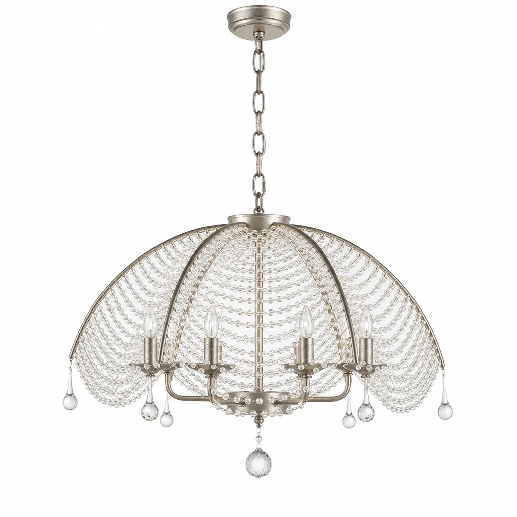Aurelia vintage silver six-head beaded dome chandelier on white