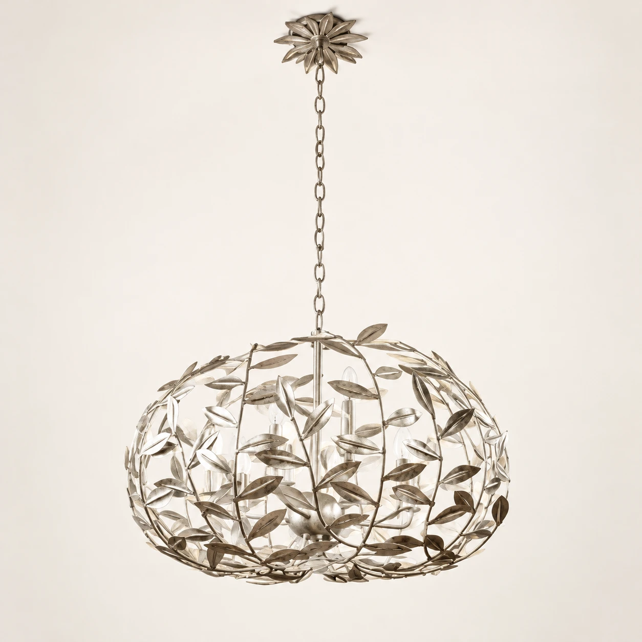 Elise French Leaf-Wreath Iron Chandelier — Silver leaf-wreath chandelier product view