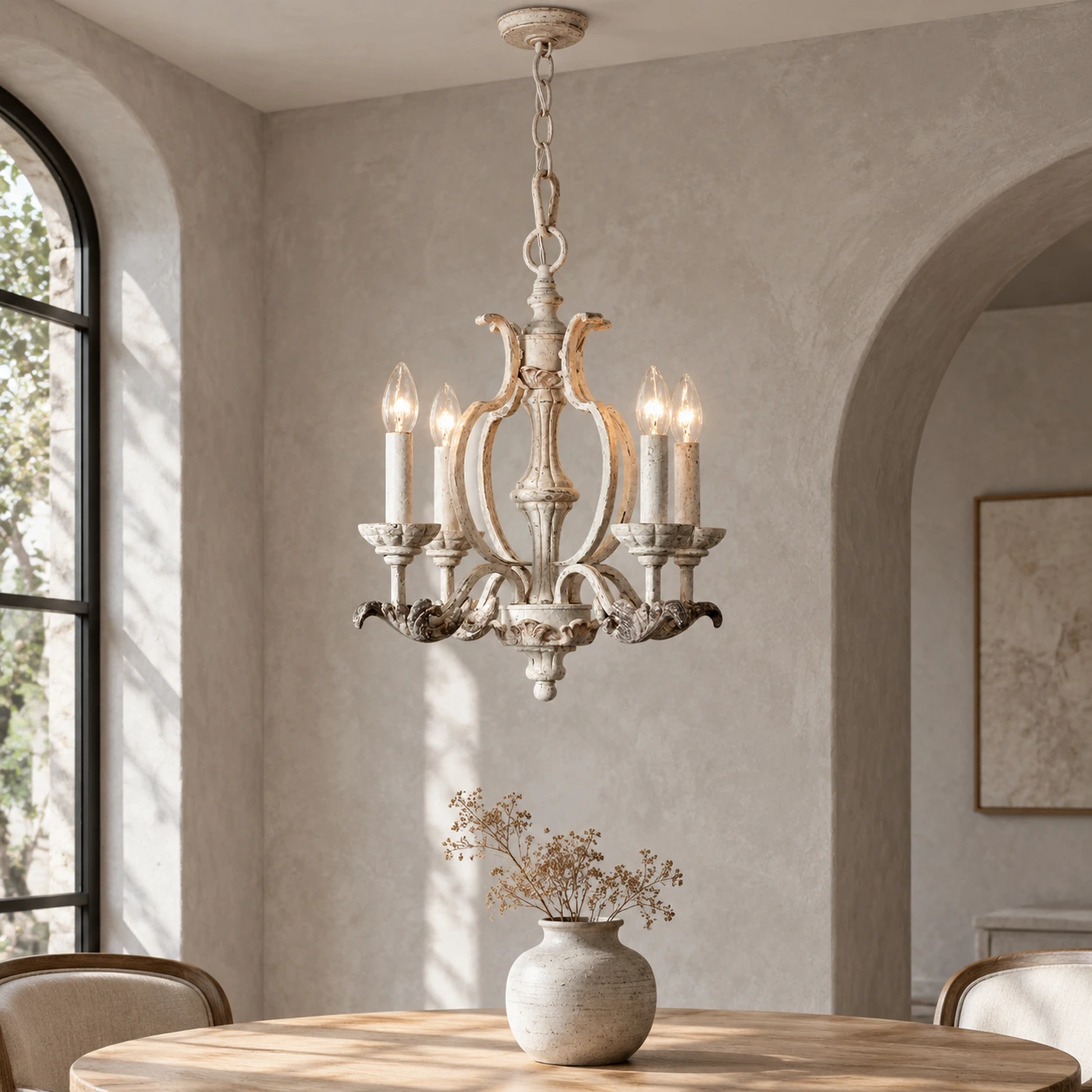 Vintage Distressed Four-Light Chandelier scene