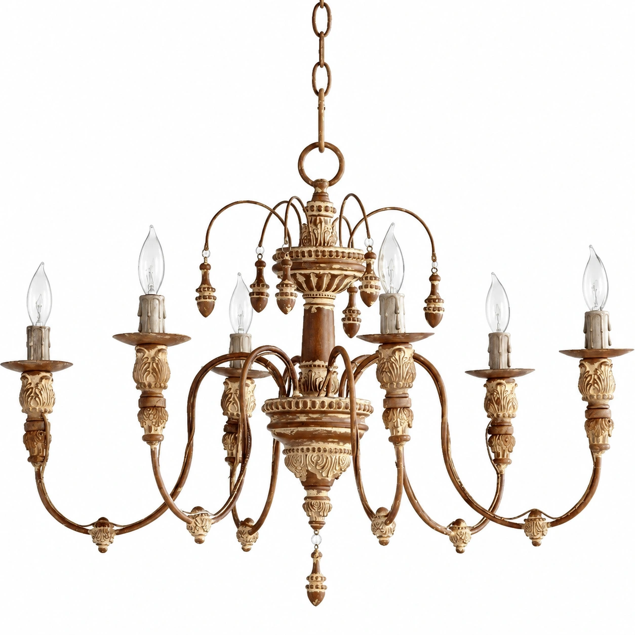 Maribel Rustic Carved Wood-Look Chandelier — 6-Light Antique Copper SKU identity