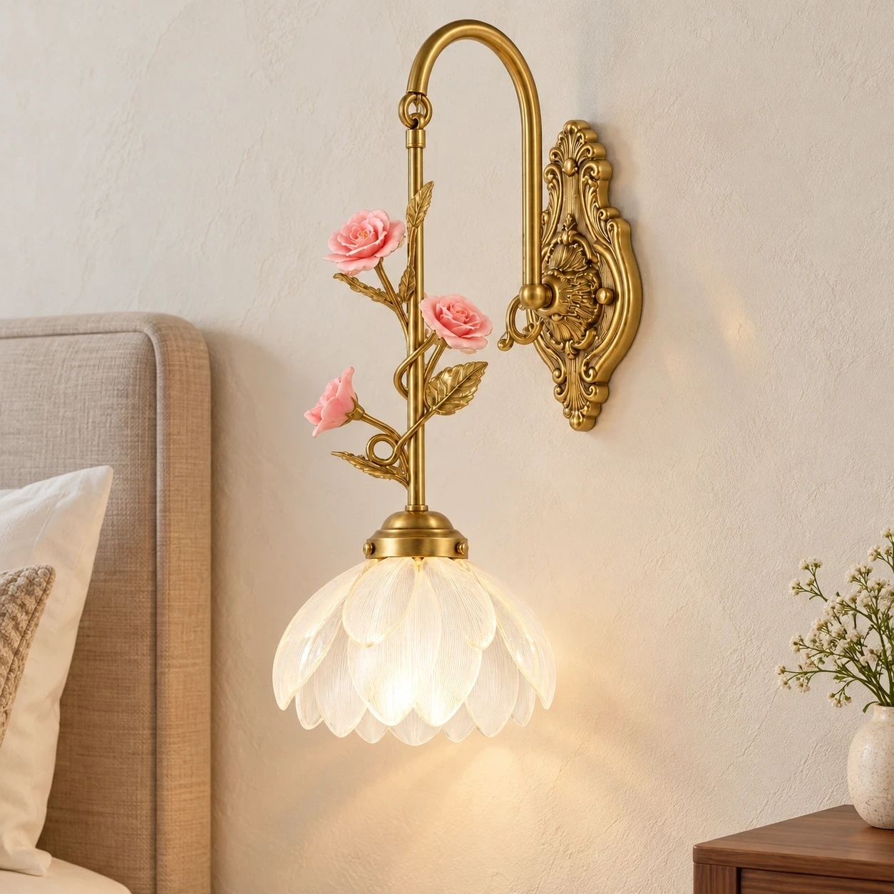 Wushlp Vintage Petal Copper Wall Light installed in a bright interior