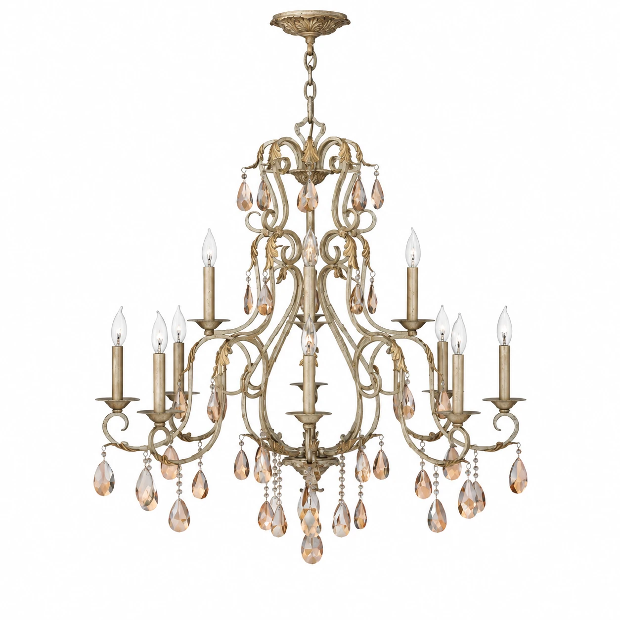 Eliza vintage iron and crystal 12-light chandelier on white
