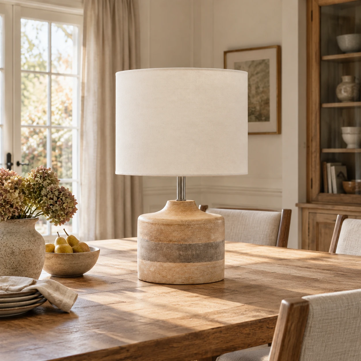 Iris Vintage Carved Wood Table Lamp in a residential interior