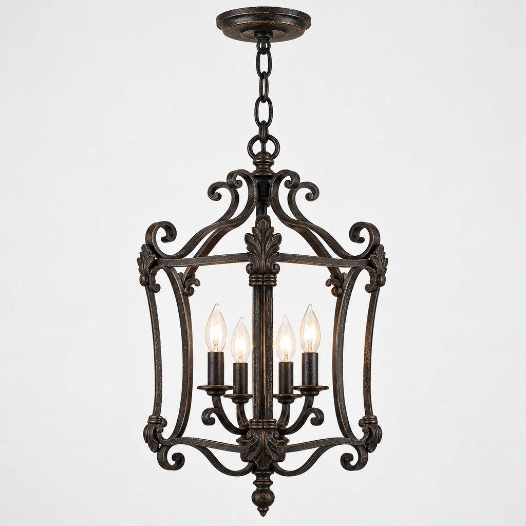 Harrow chandelier in a double-height library gallery with flush ceiling canopy